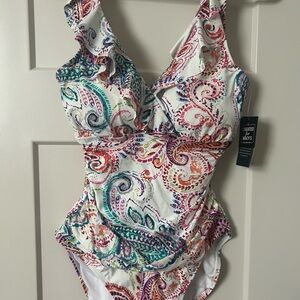 Ralph Lauren White Multicolor Paisley One-Piece Swim